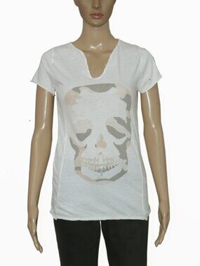 Zadig & Voltaire Tunisien Mc Camo T-Shirt White Blouse Printed Button Top S